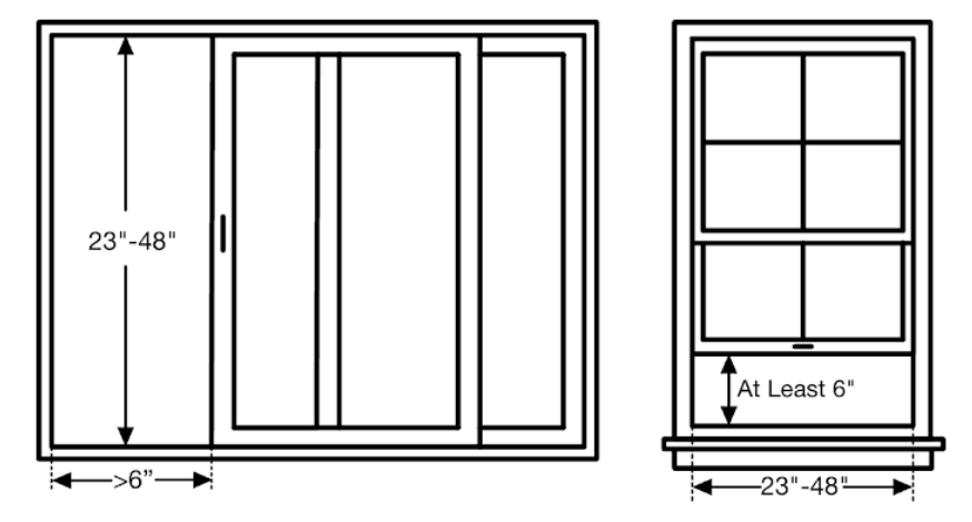 Illustration of a sliding window and a window with dimensions indicated.